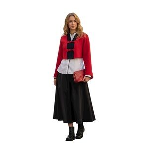 1990 Vintage Cropped Jacket with Mandarin Collar & Frog Closures  - small